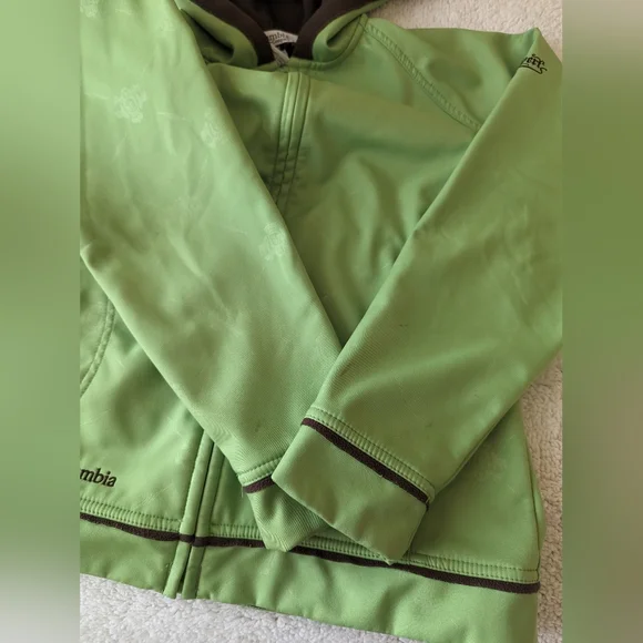 Columbia soft shell hoodie jacket, lined in fleece, lime green S. - Picture 10 of 10